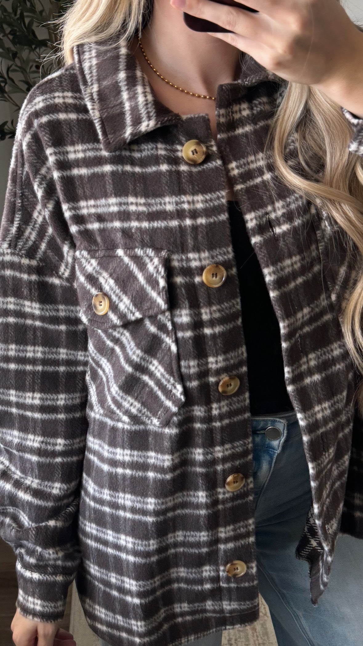 Plaid Shacket / Dark Brown