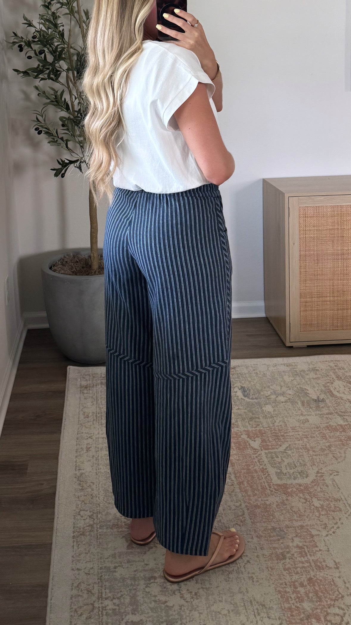 Striped Barrel Pants / Dark Blue