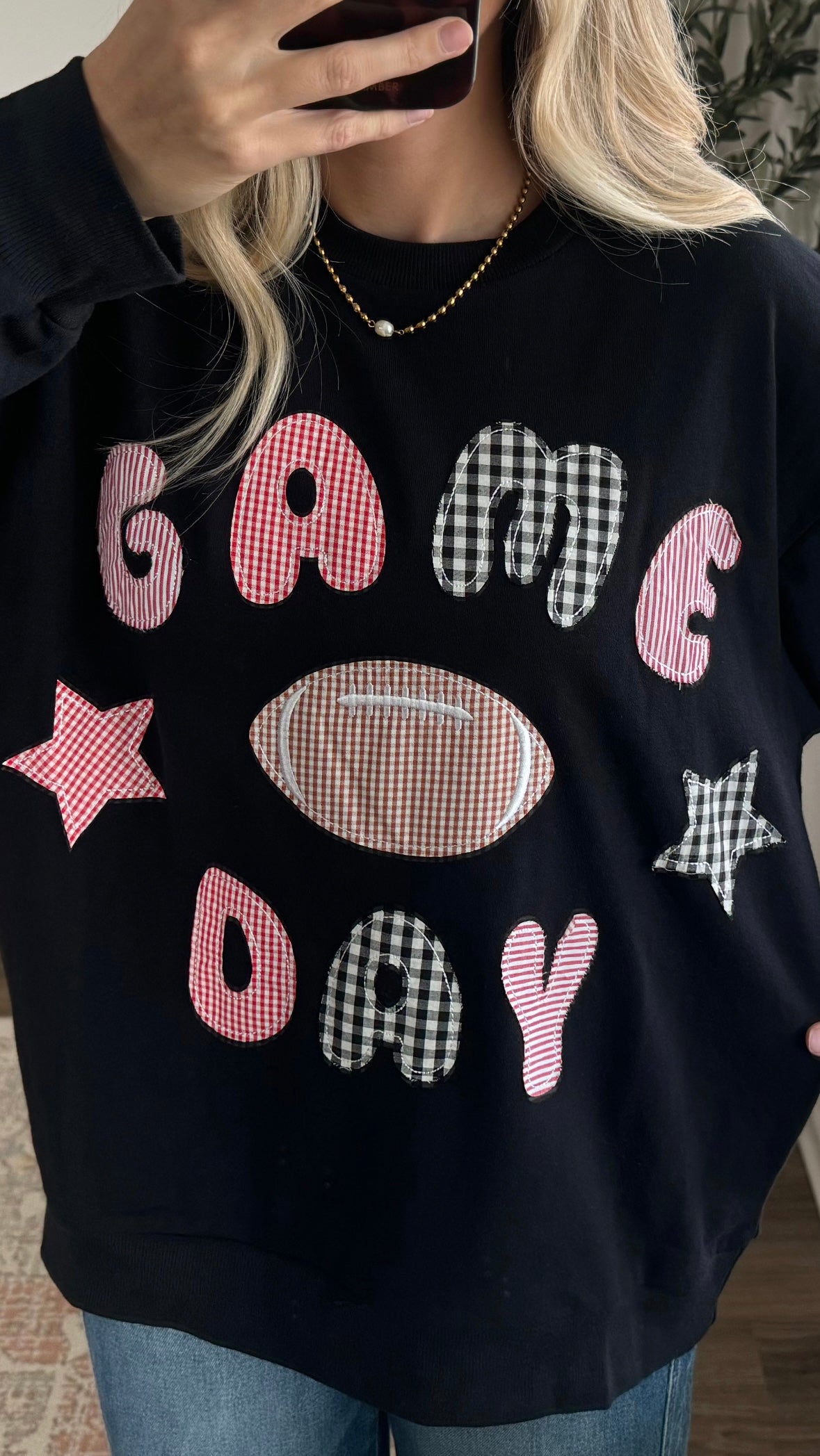 Game Day Gingham Pullover / Black