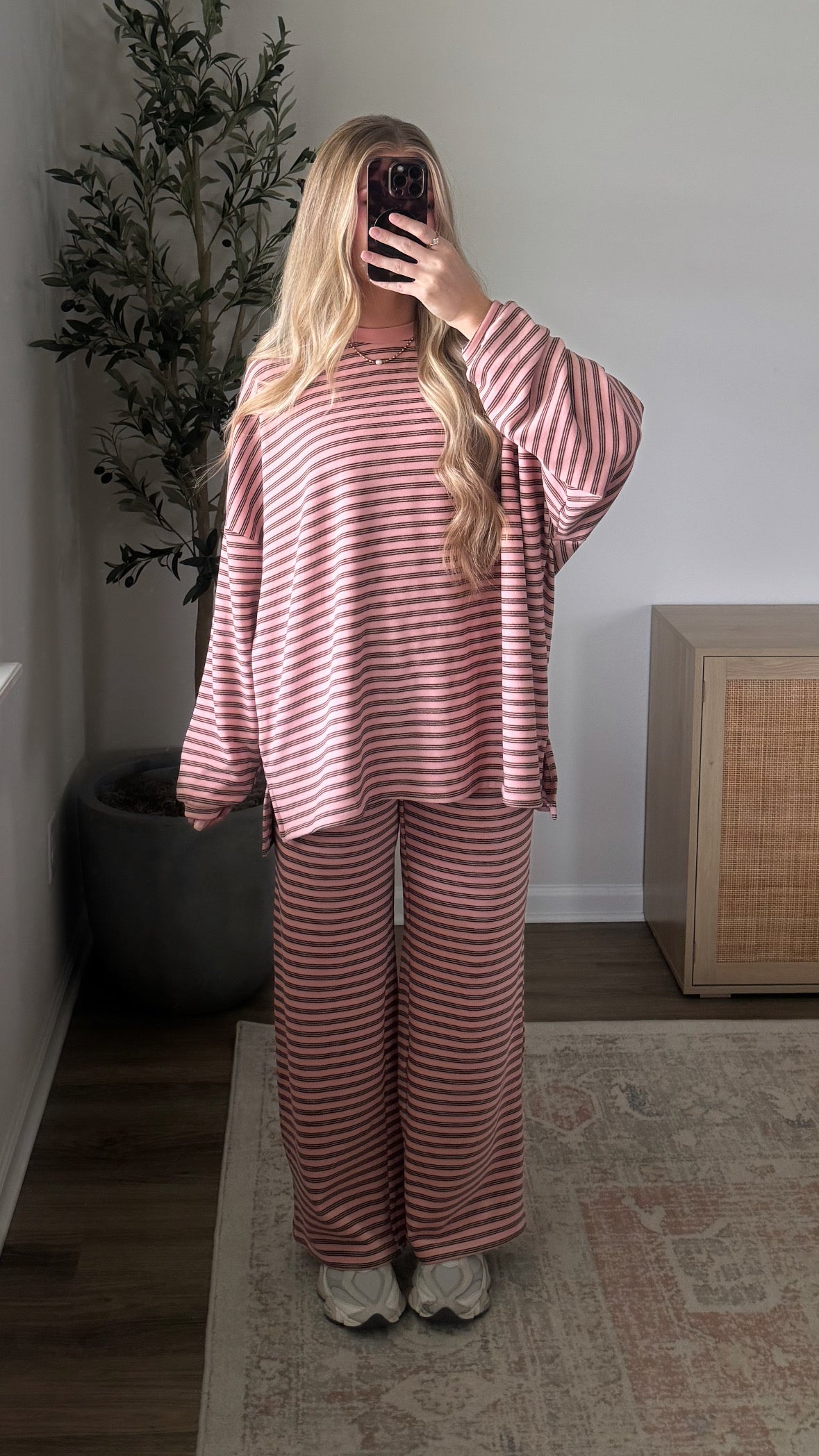 Kayla Striped Set / Dusty Pink + Brown