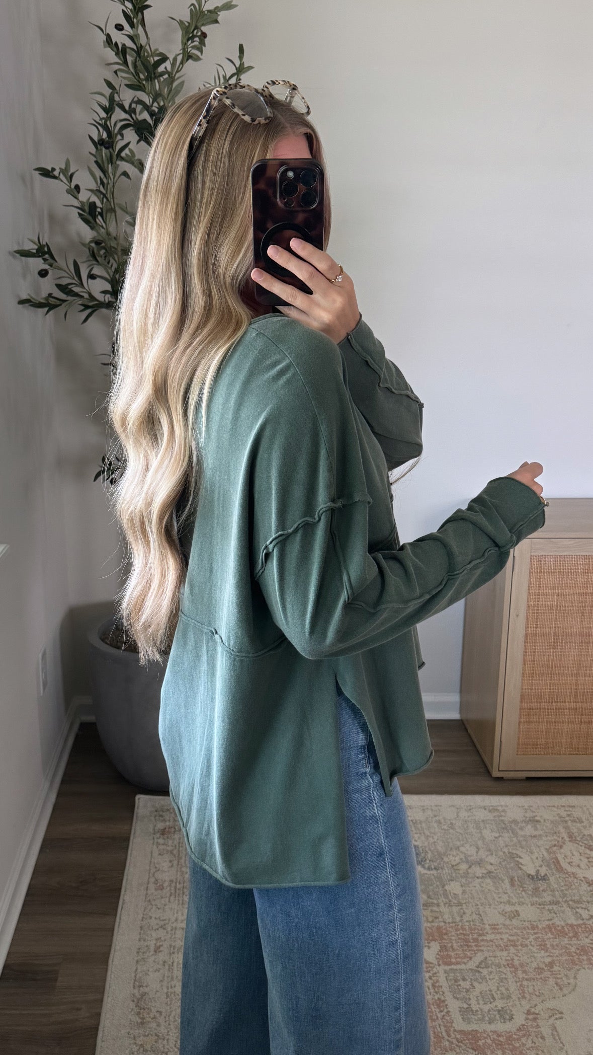 Maya Cotton Henley / Dark Green