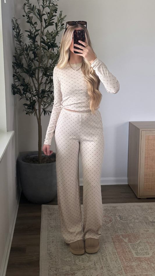 Dainty Heart Pajama Set / Light Brown