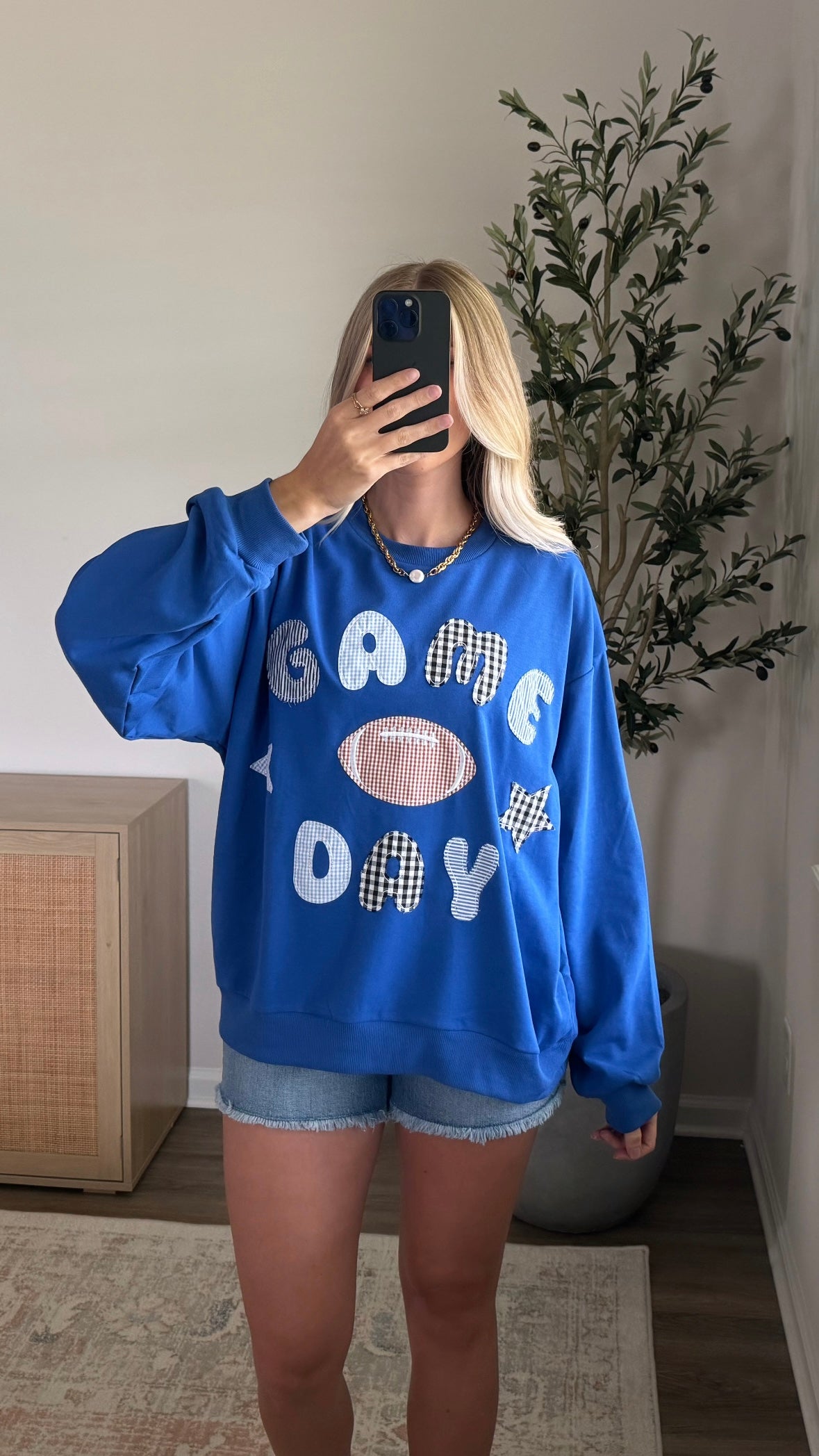 Game Day Patchwork Pullover / Blue