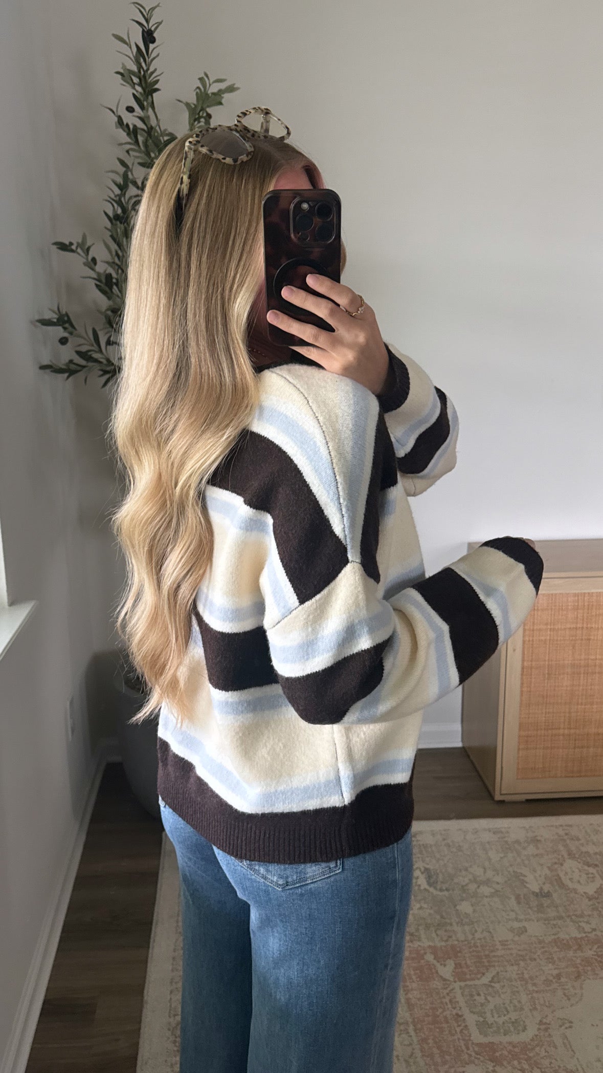 Bella Striped Cardigan / Brown + Blue