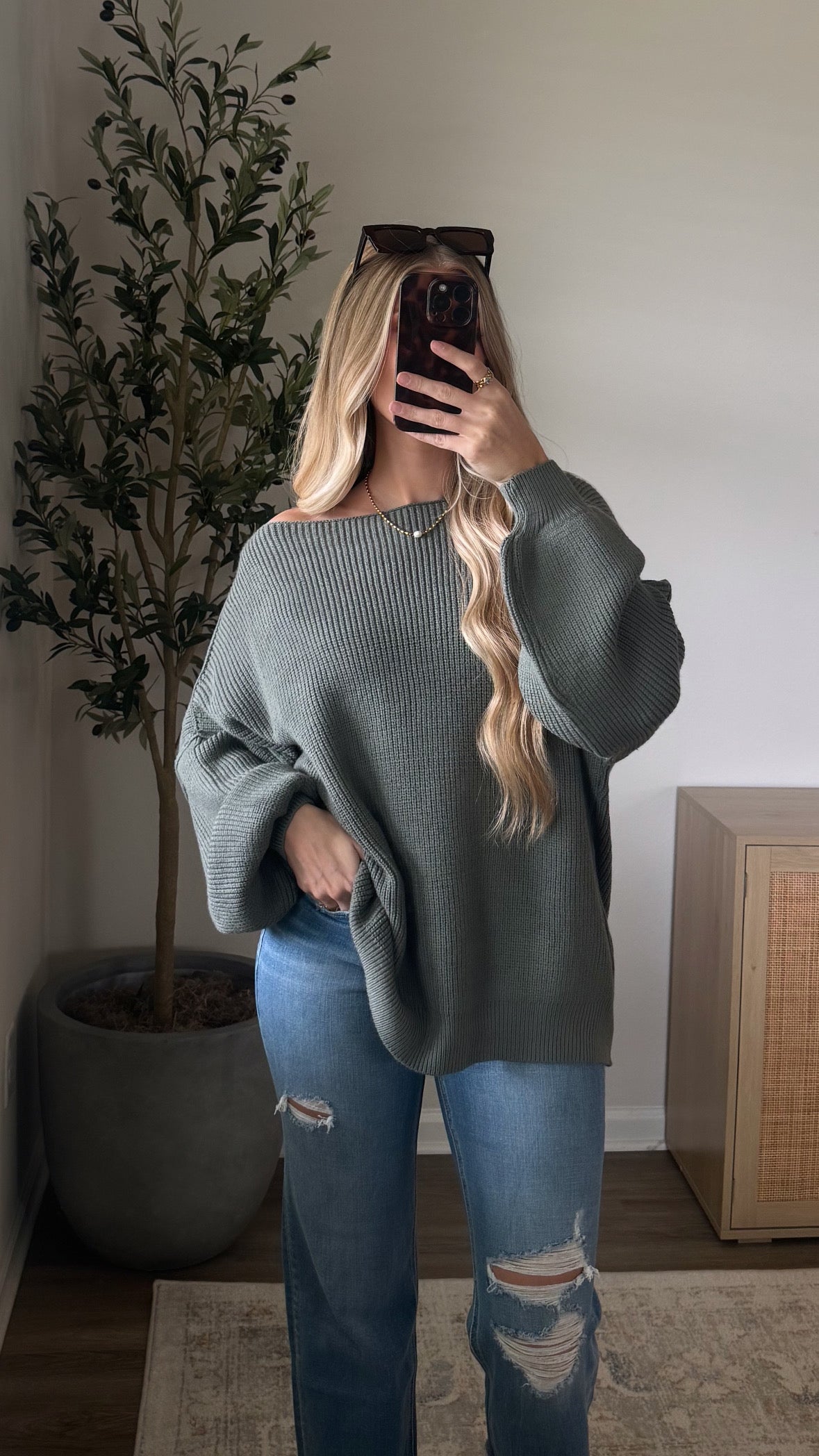 Oversized Boat Neck Sweater / Sage
