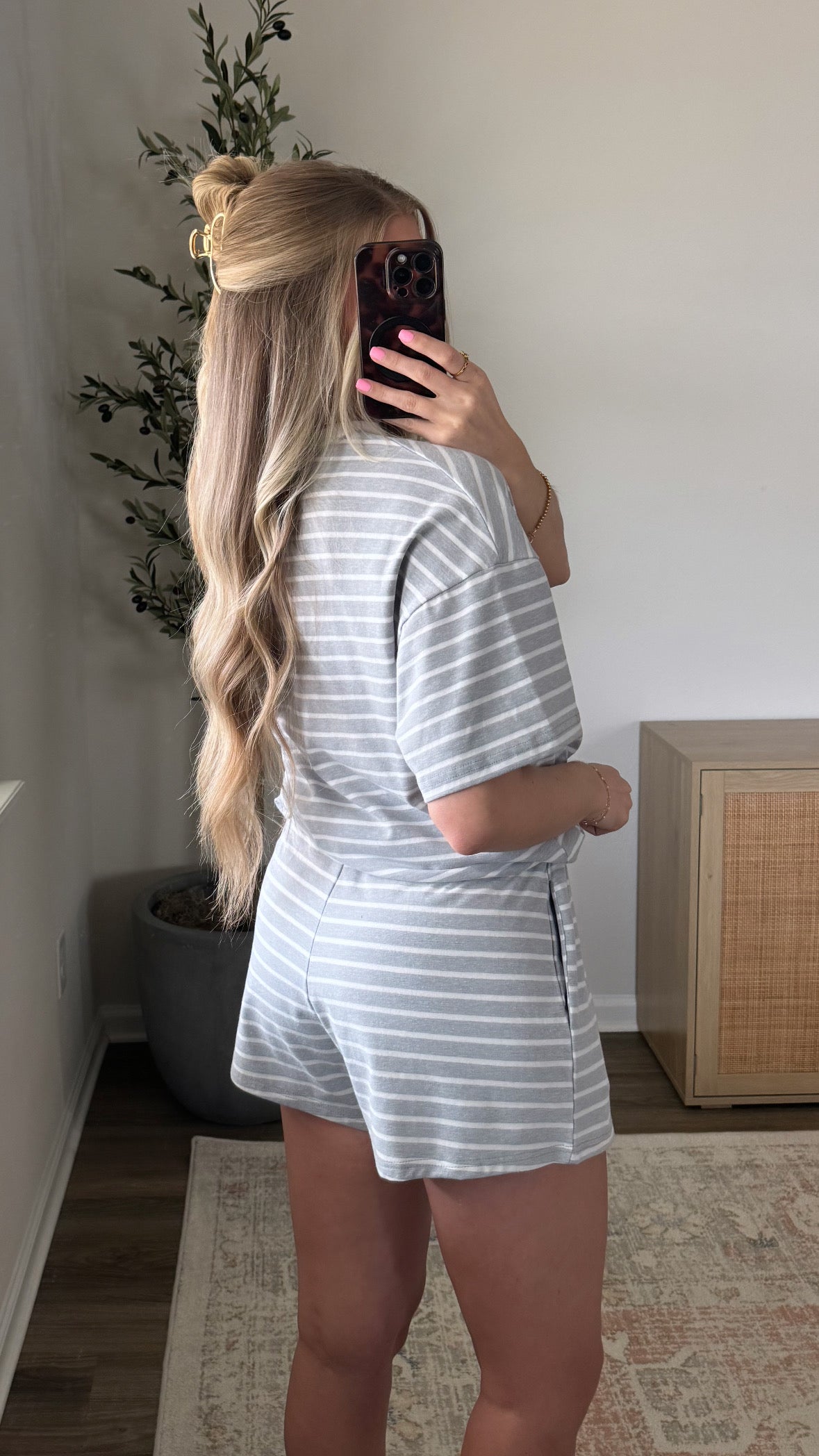 Lainey Striped Shorts Set / Heather Grey