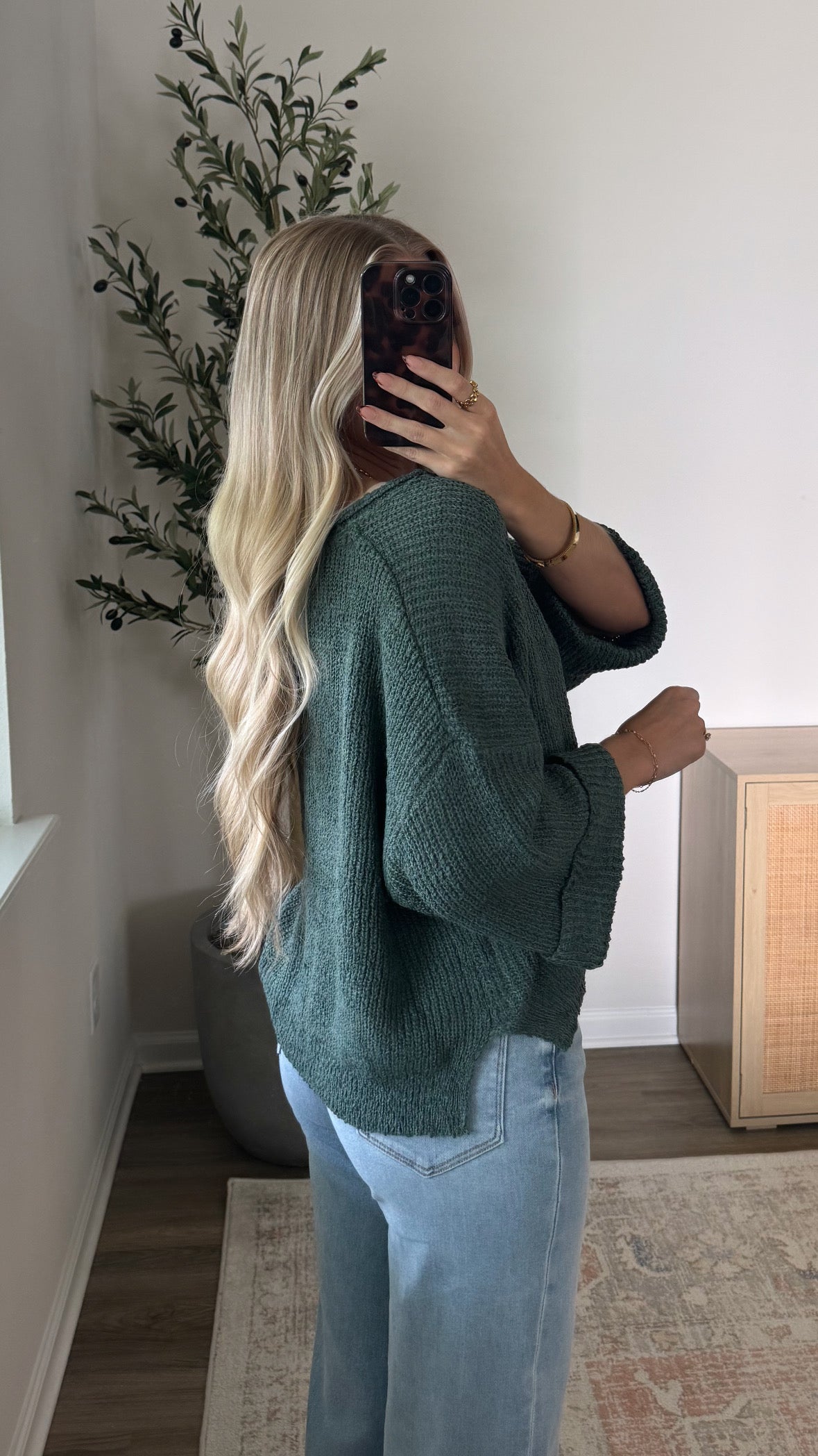 Cuffed Popcorn Knit / Jade