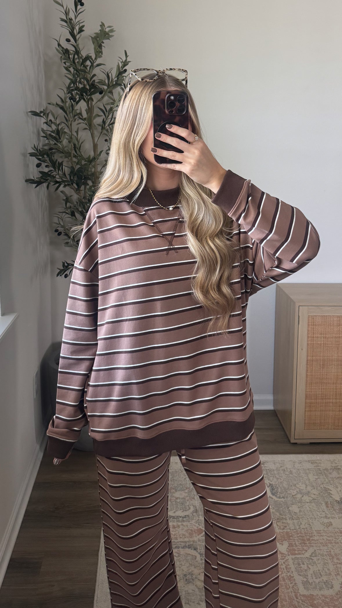 Nova Striped Mock Neck + Pants Set / Brown