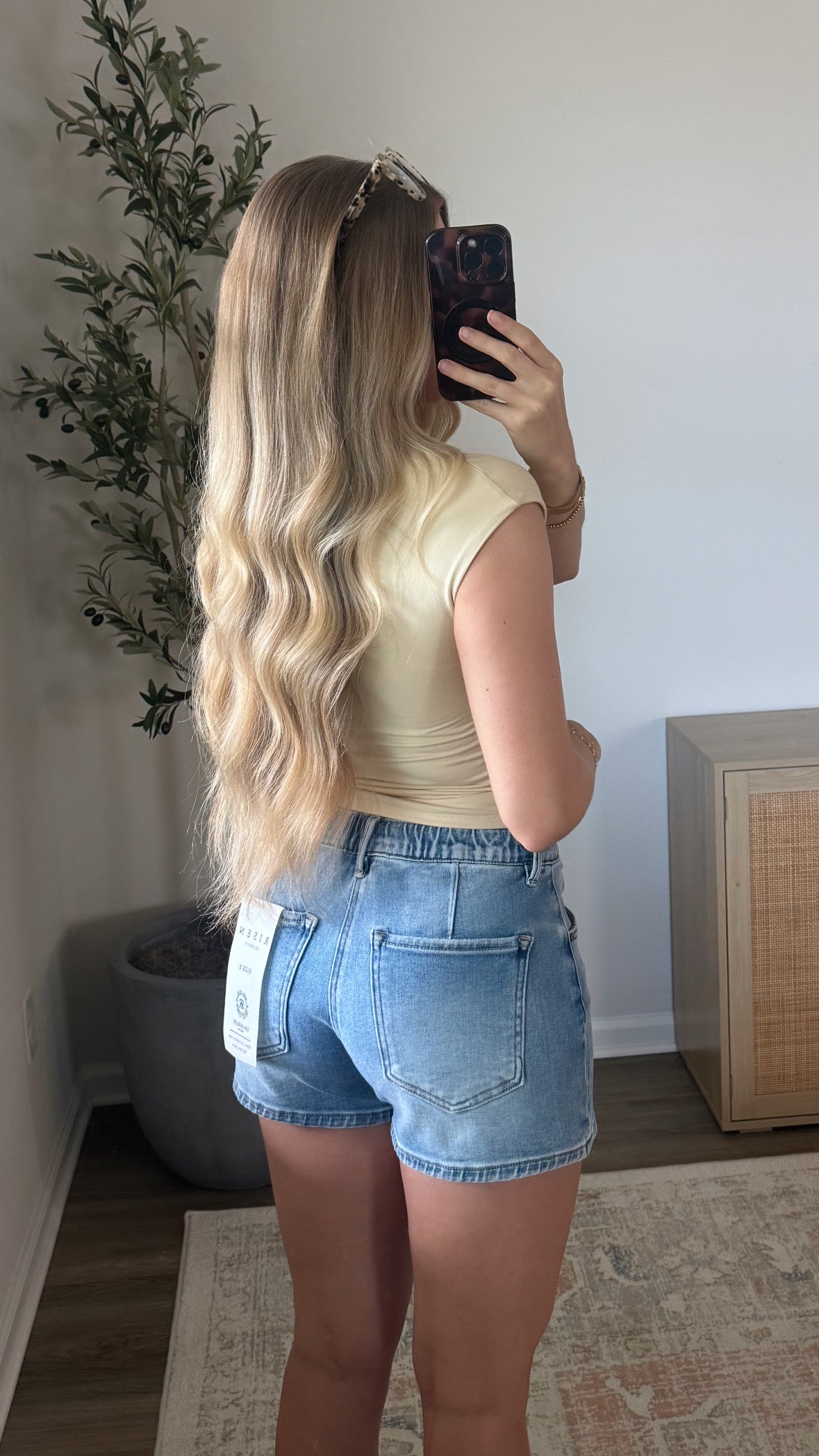 Drawstring Denim Shorts / Med Wash