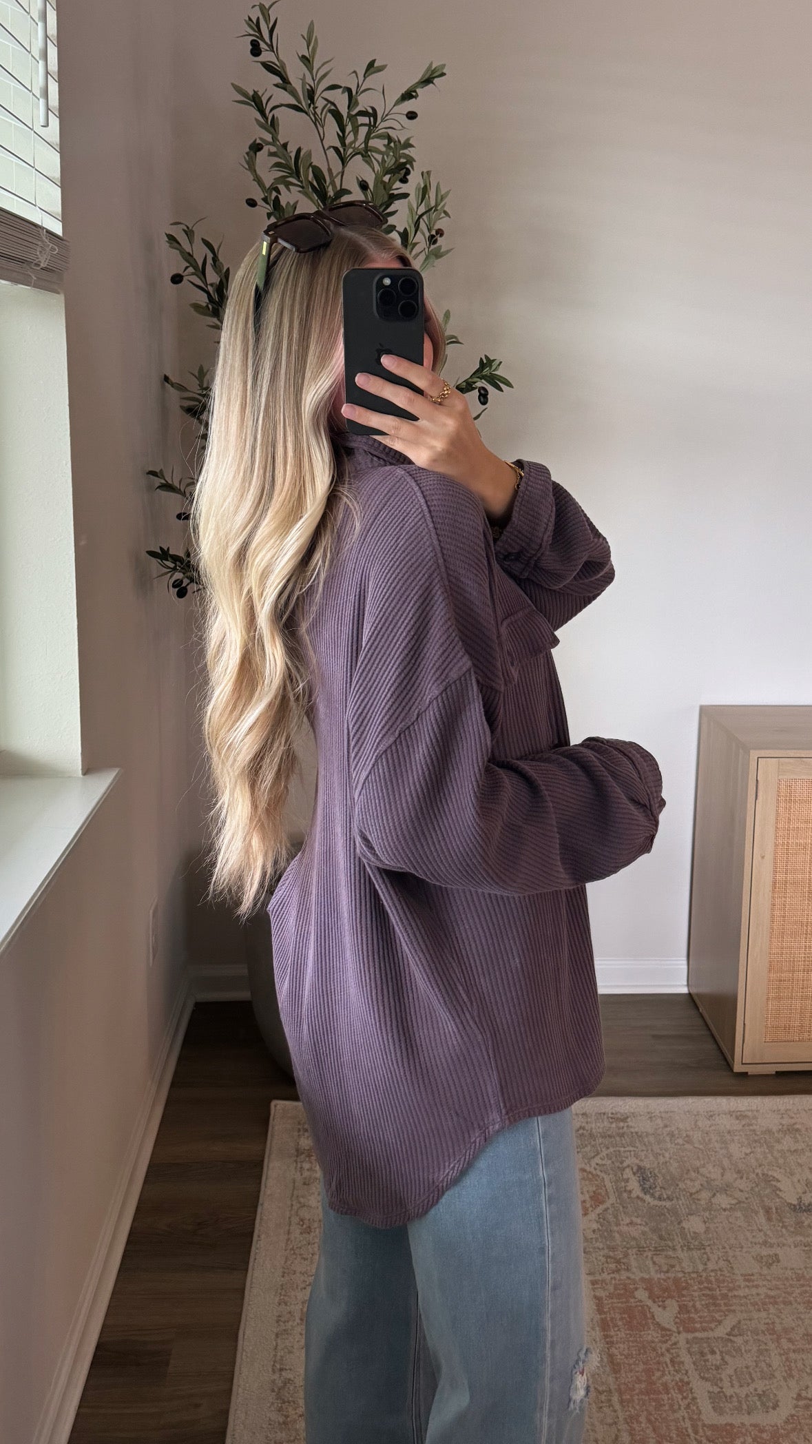Waffle Button Down / Plum