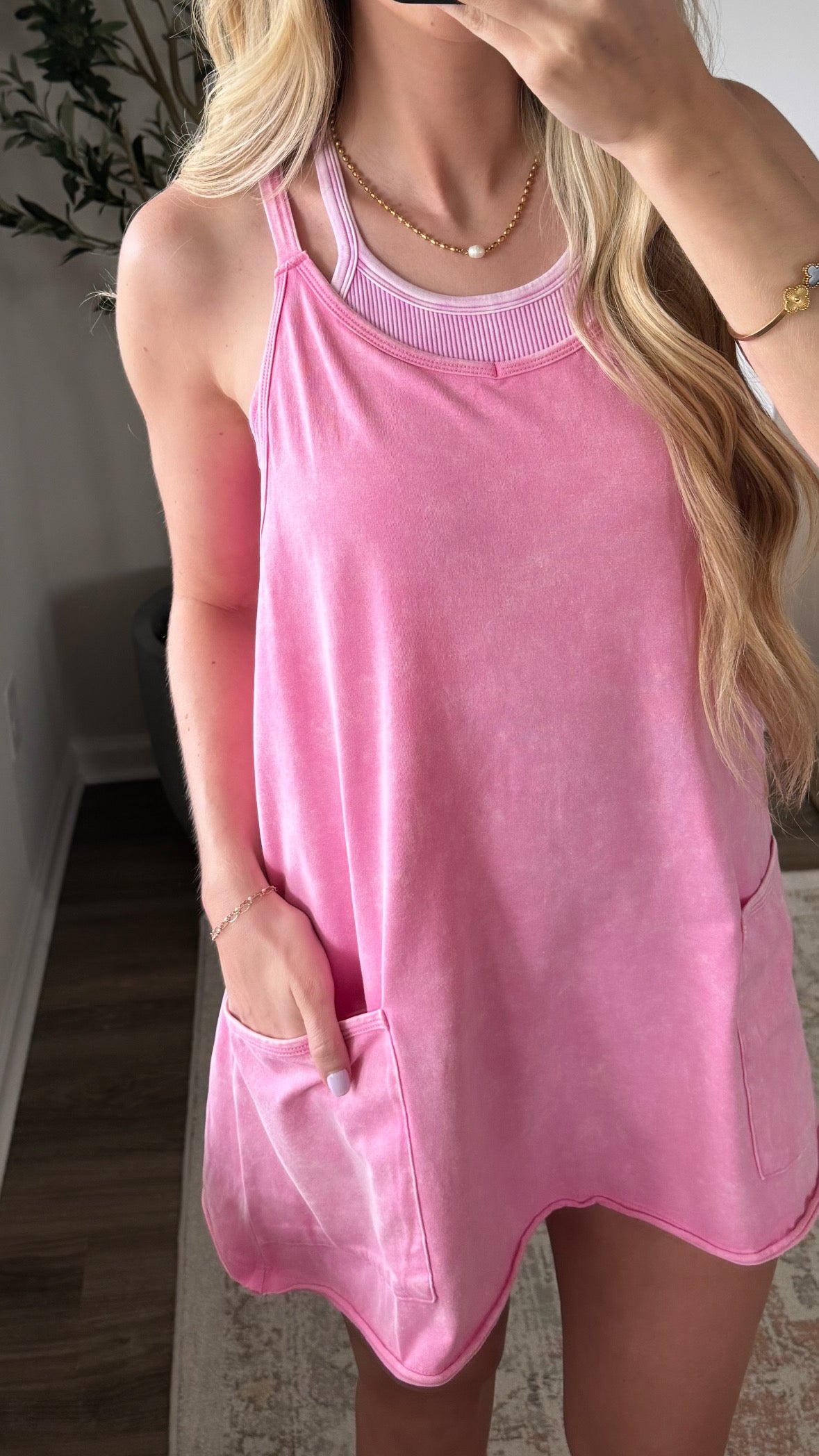 Mineral Wash Romper Dress / Pink
