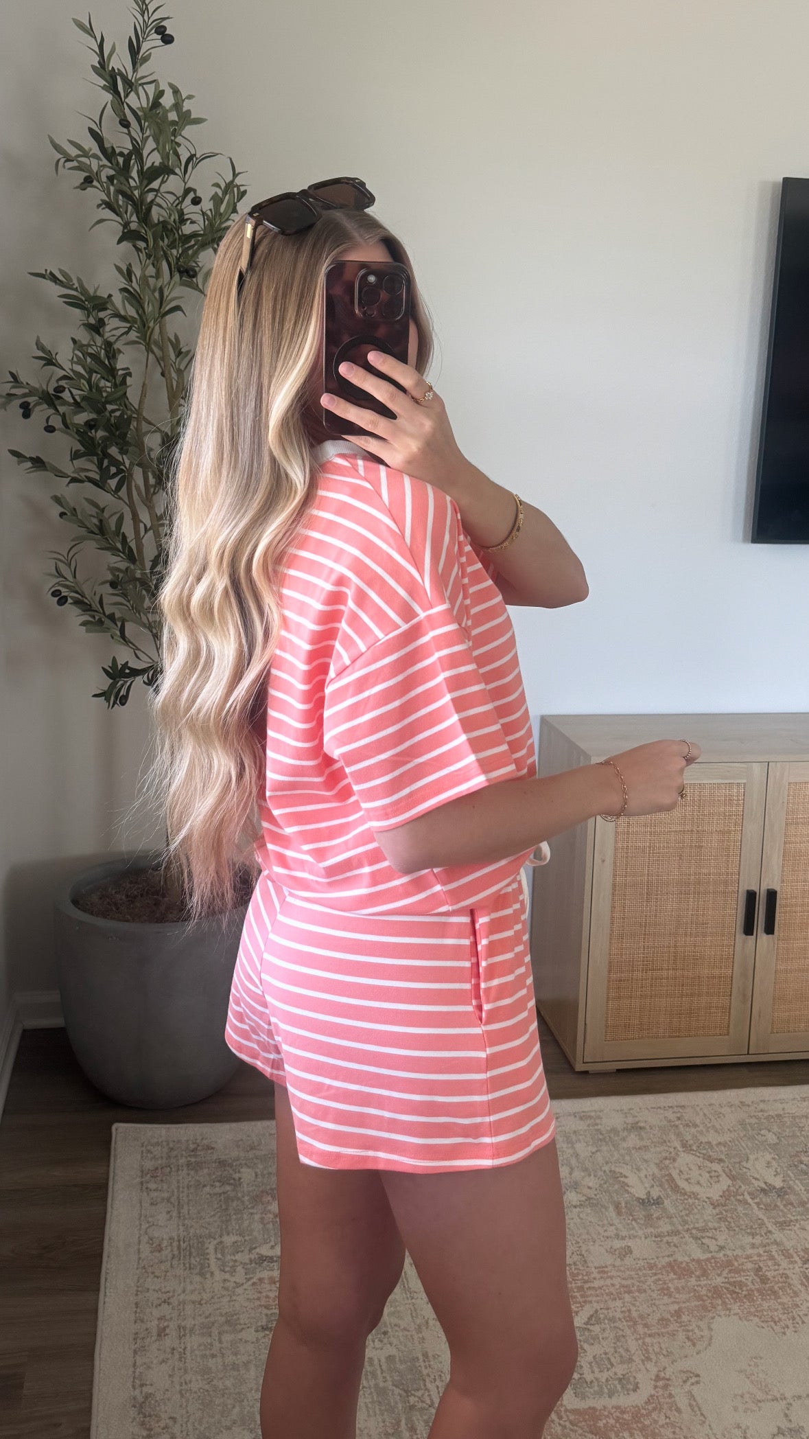 Lainey Striped Shorts Set / Coral
