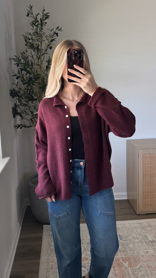 Button Up Cardigan / Burgundy