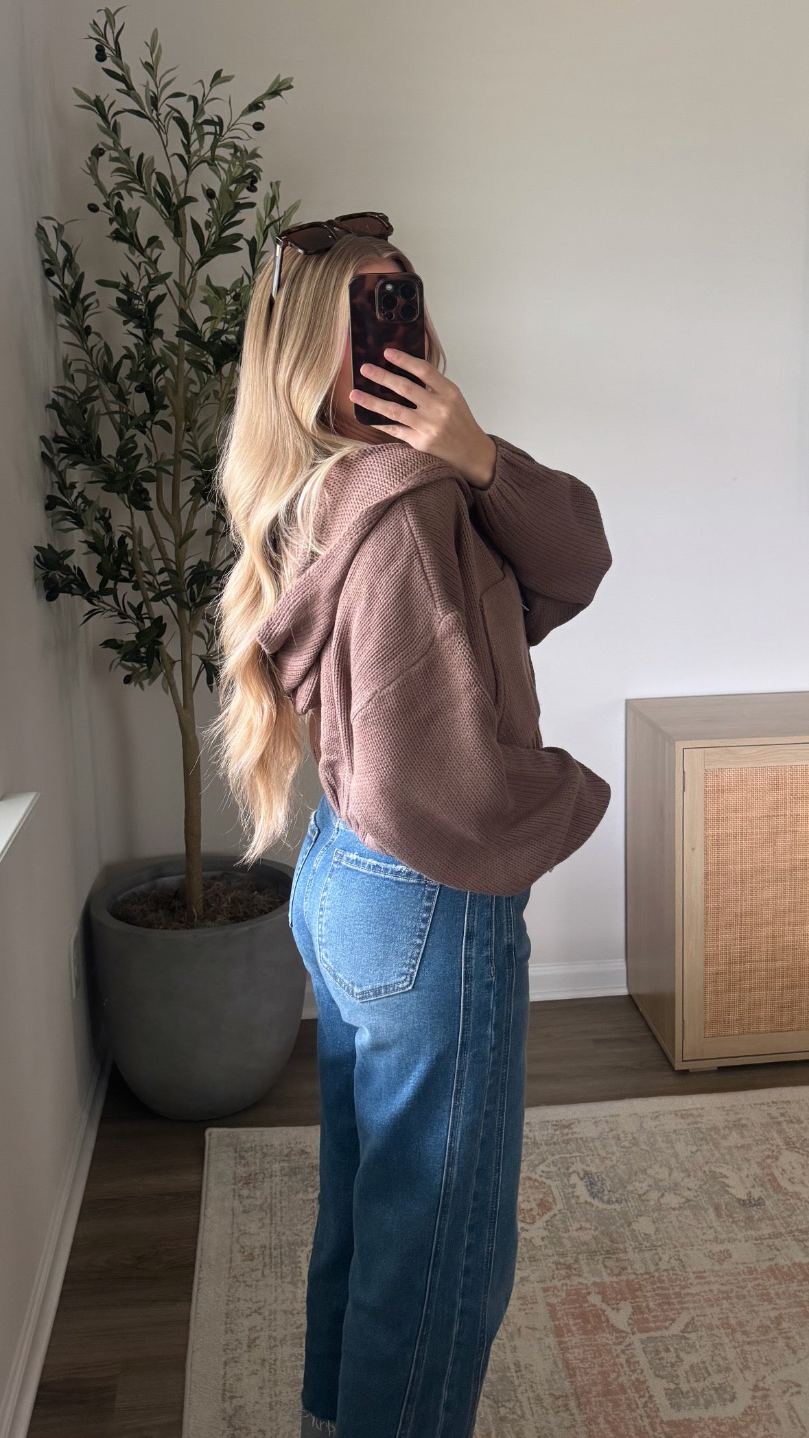 Cropped Knit Hoodie