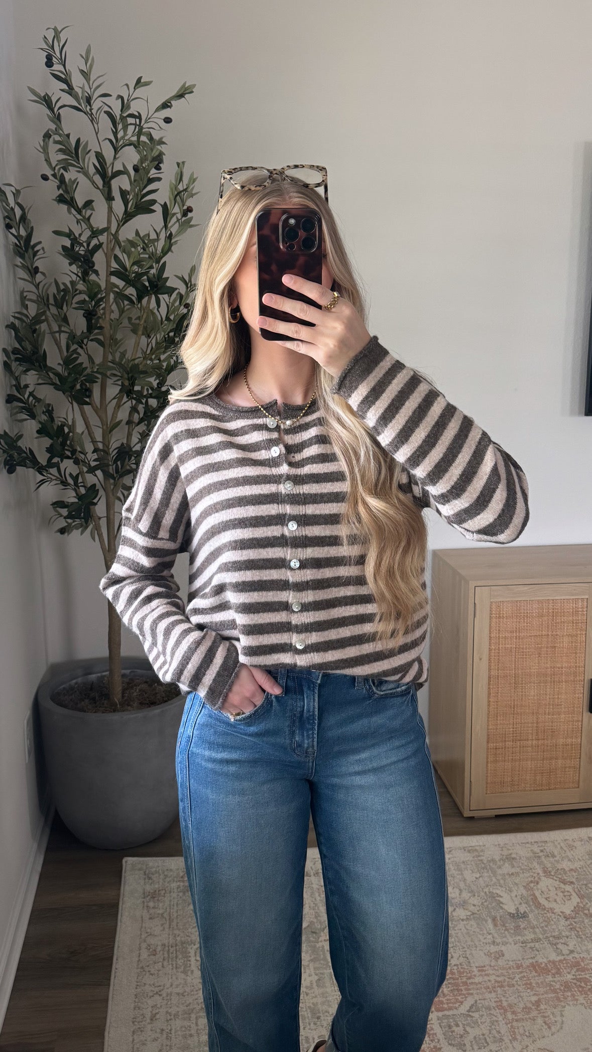 Brooke Striped Cardigan / Brown