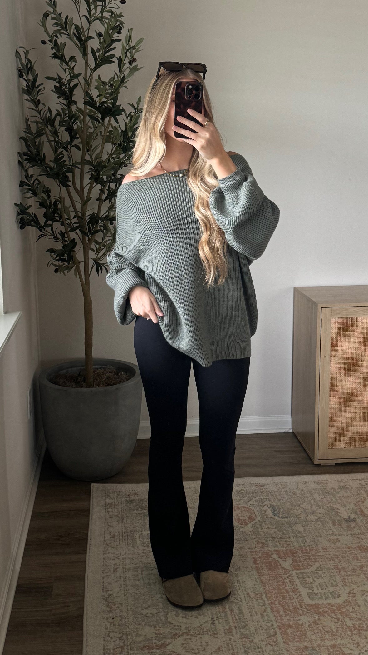 Oversized Boat Neck Sweater / Sage