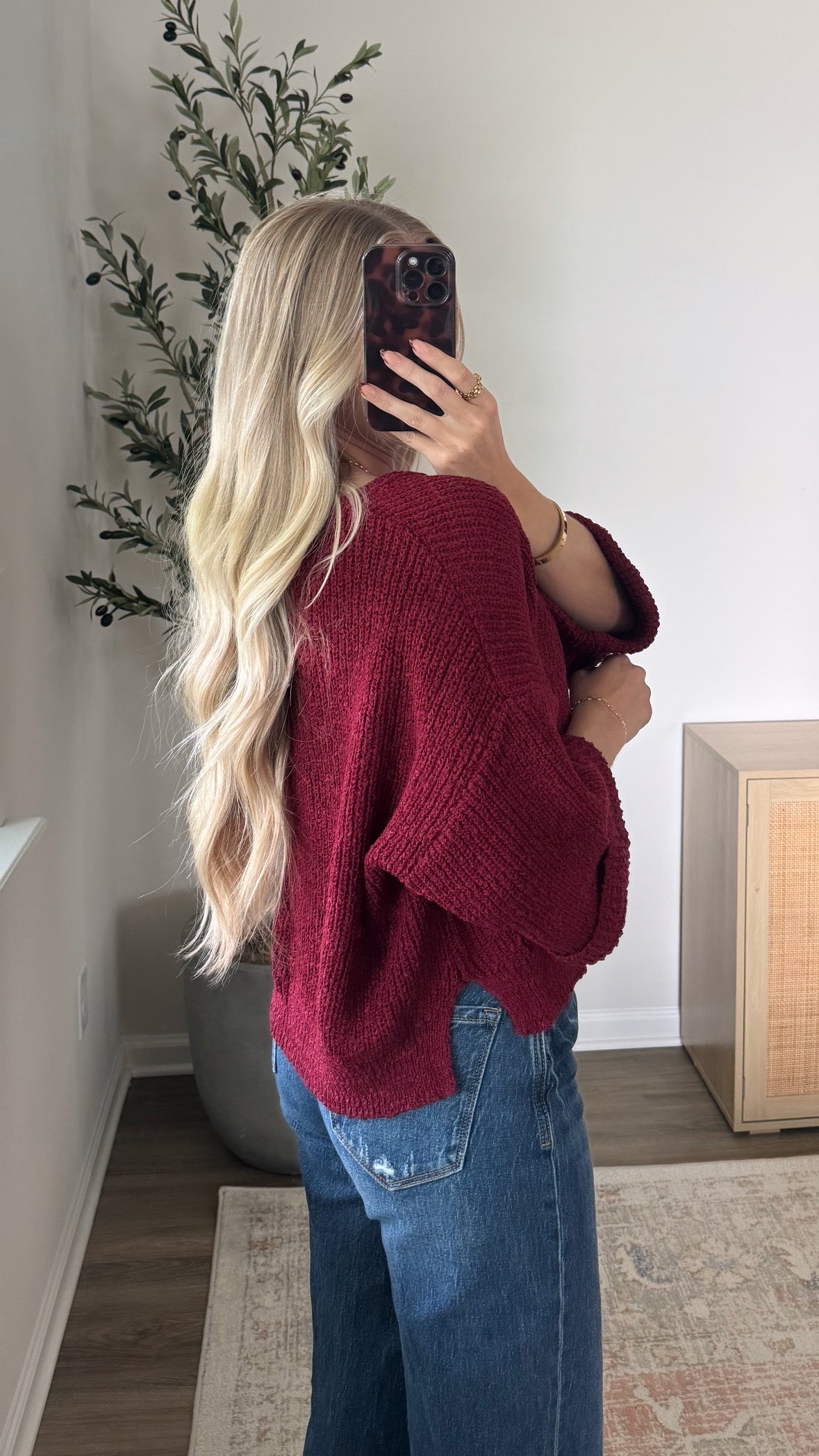Cuffed Popcorn Knit / Burgundy
