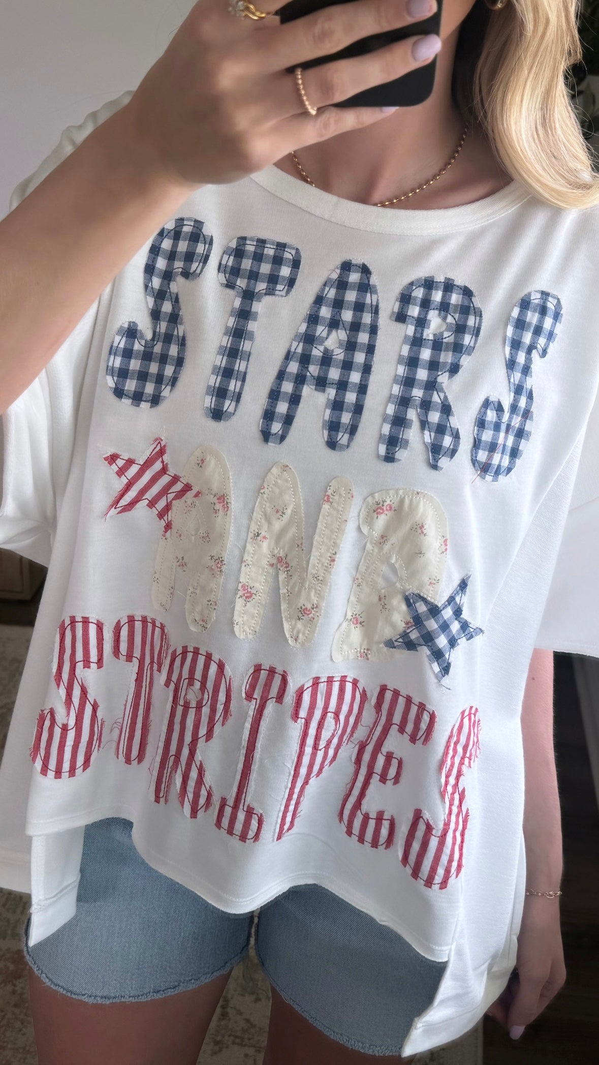Oversized Stars + Stripes Tee / White