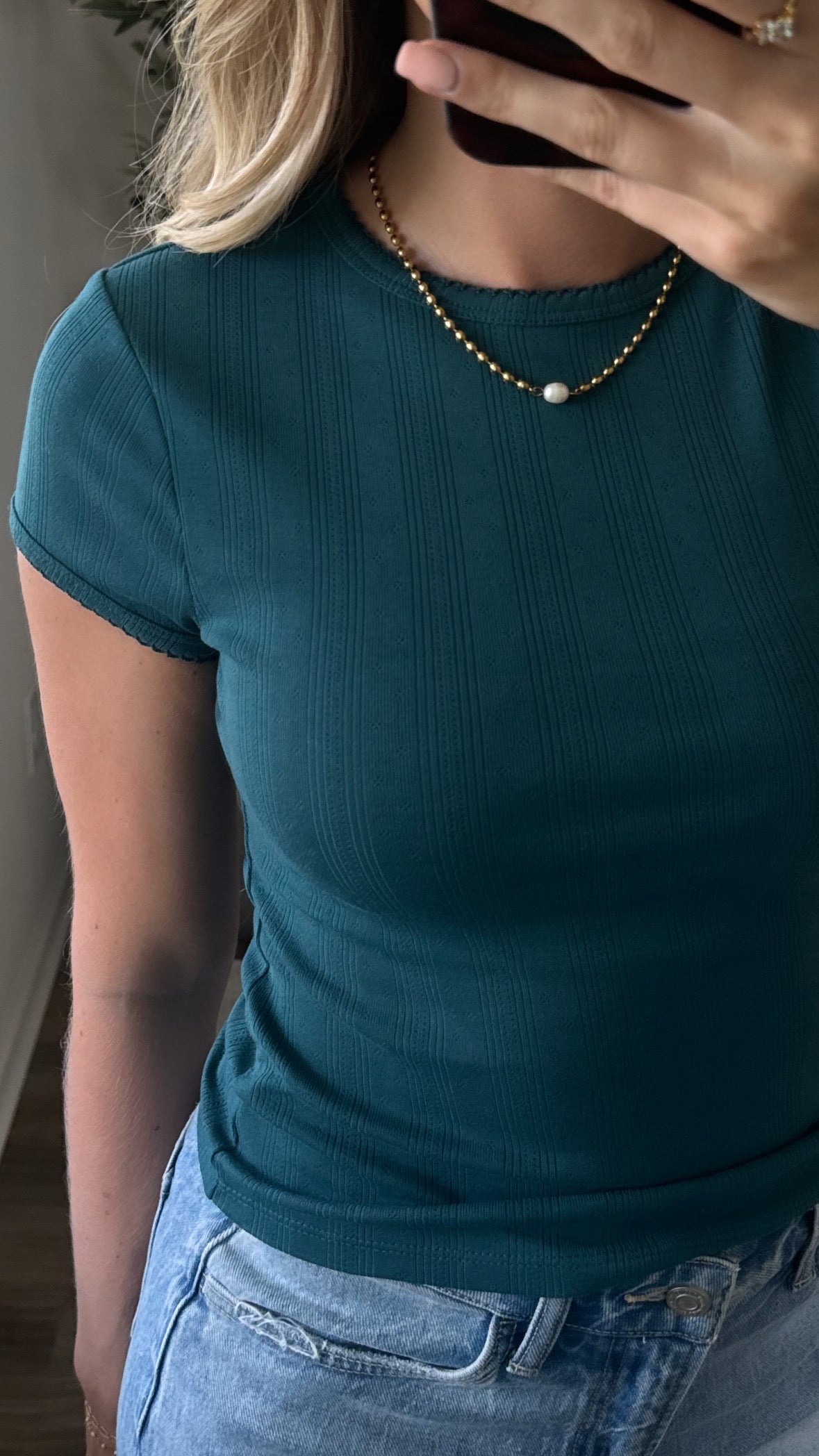 Pointelle Short Sleeve / Jade