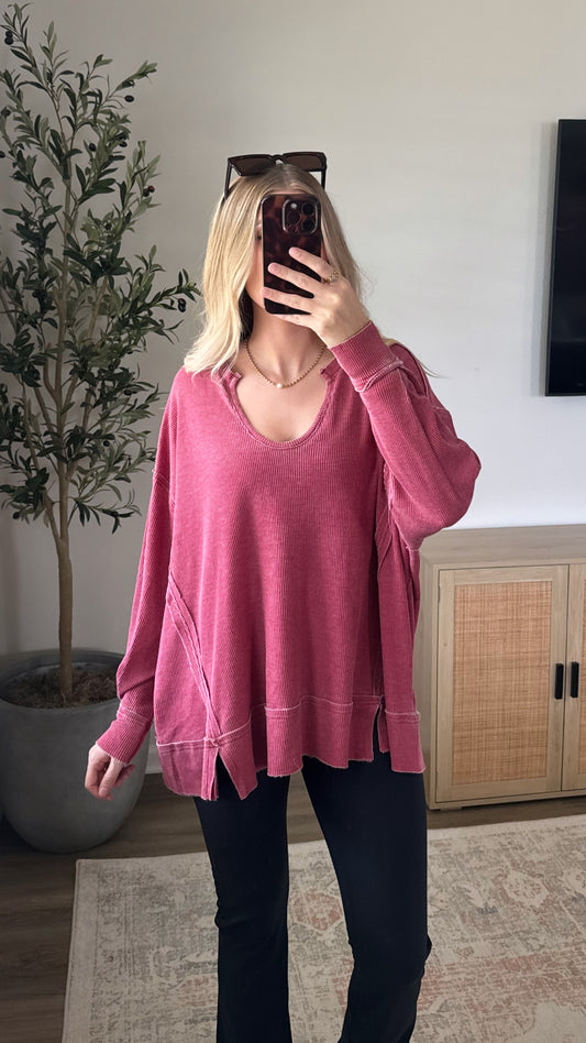 Oversized Long Sleeve / Washed Red