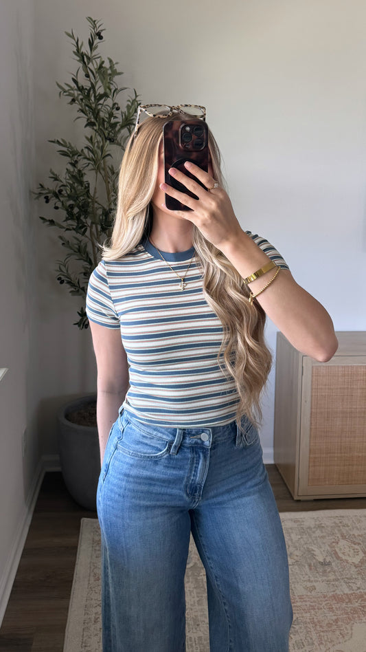 Rayon Ribbed Tee / Light Blue