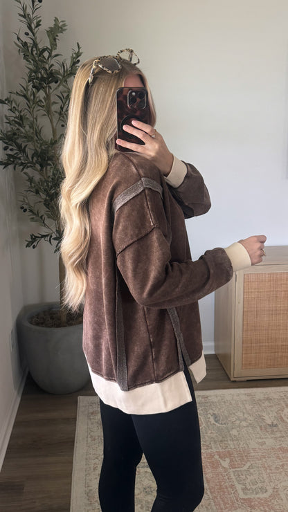 Leah Contrast Pullover / Chocolate
