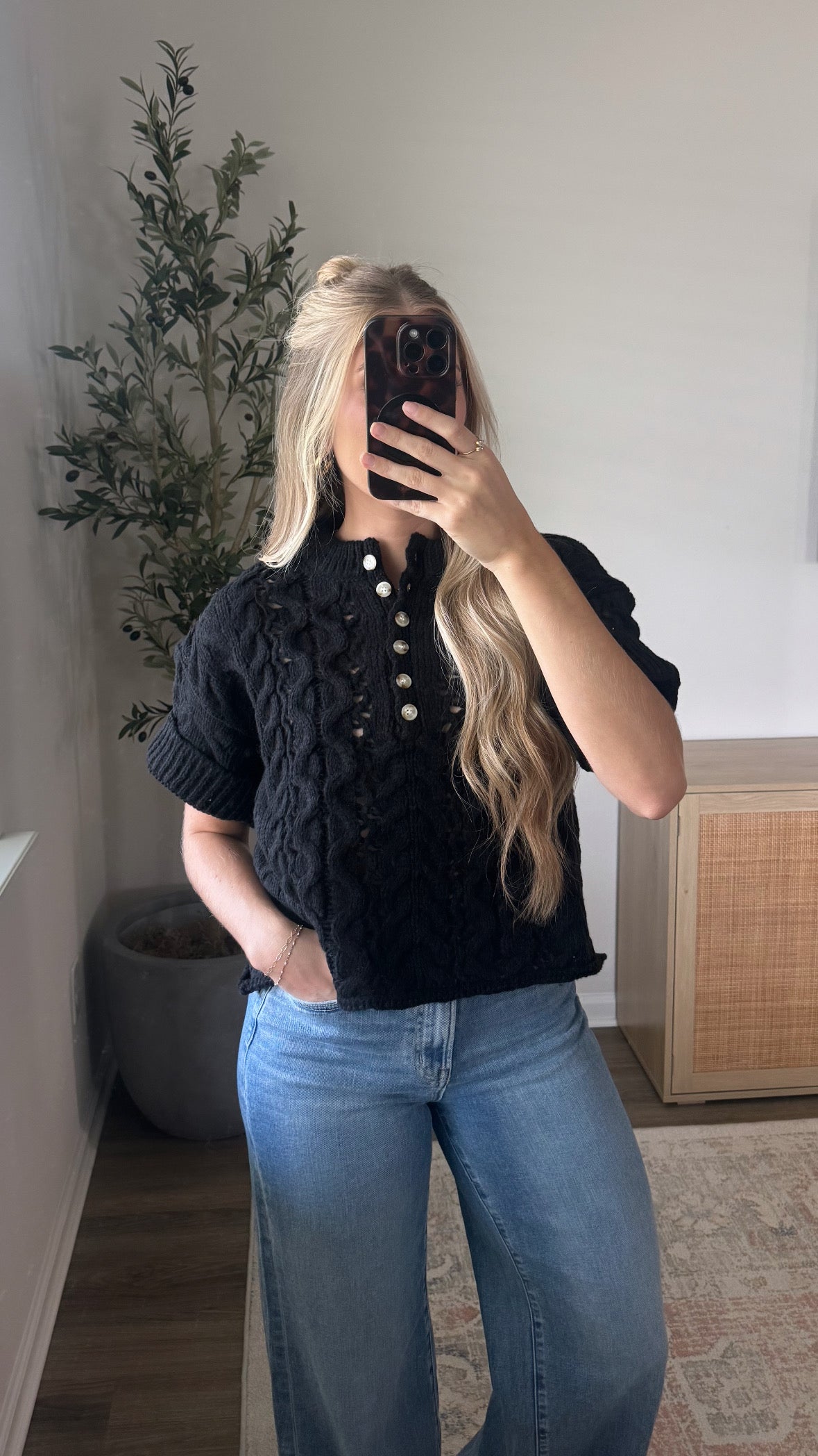 Cable Knit Short Sleeve / Black