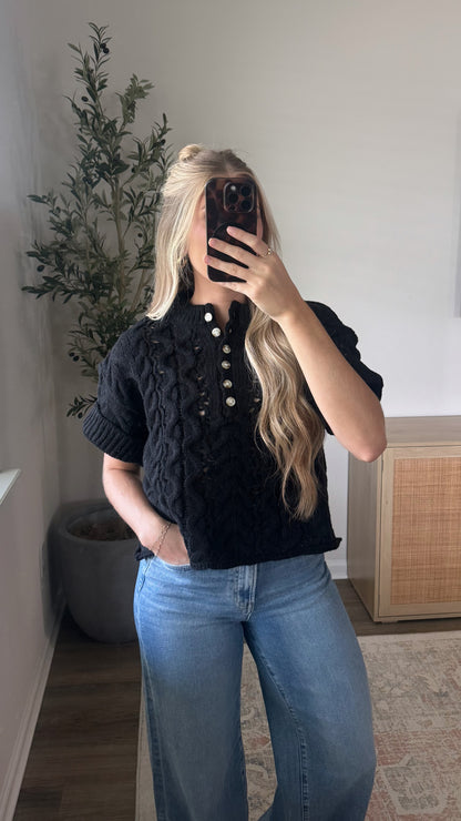 Cable Knit Short Sleeve / Black