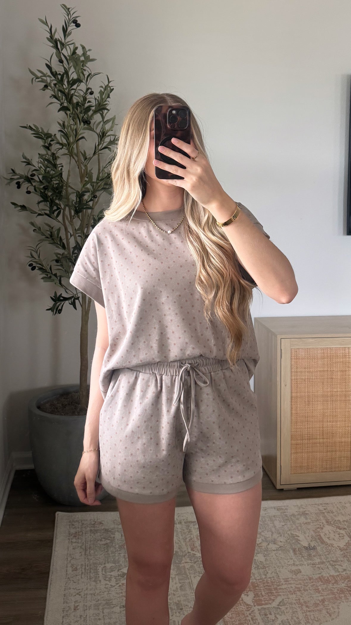 Polka Dot Shorts Set / Brown