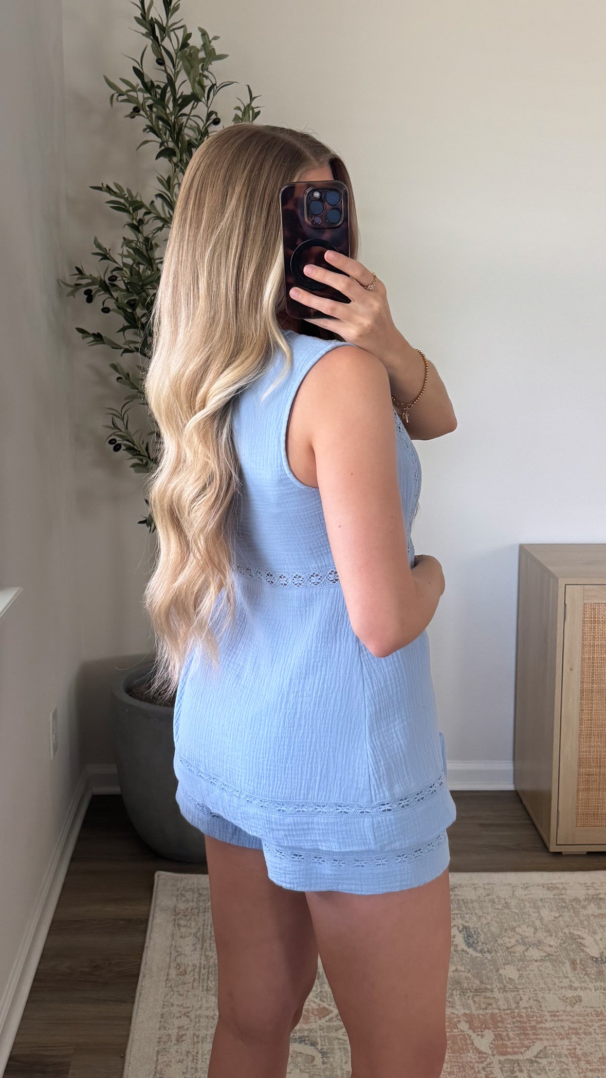 Lace Detail Shorts Set / Blue