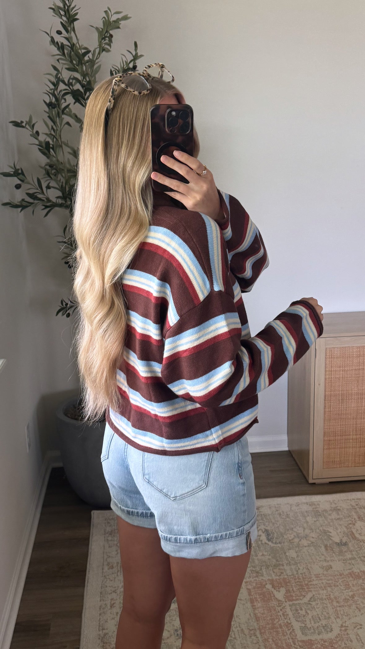 Bella Striped Cardigan / Brown + Blue