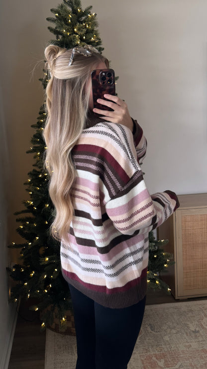 Cider Striped Quarter Zip / Brown Multi