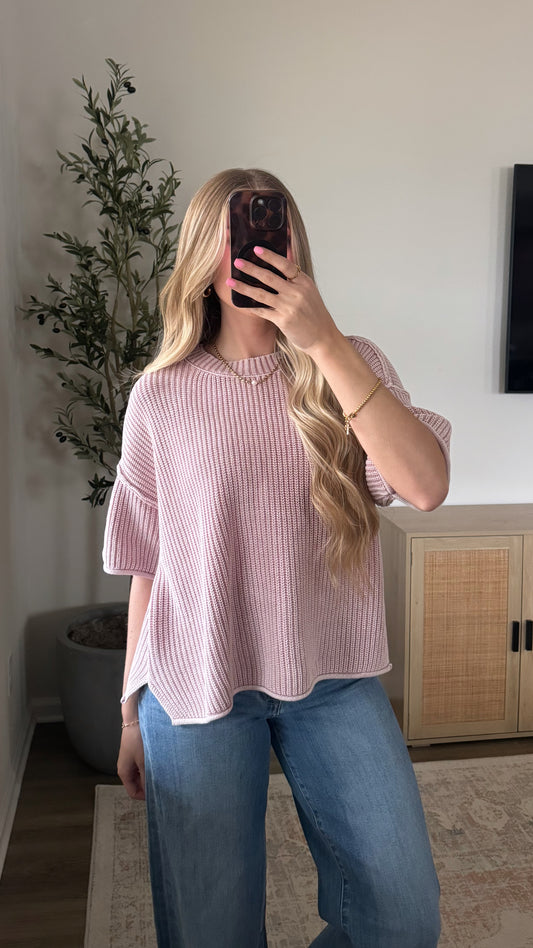 Vintage Short Sleeve Sweater / Dusty Pink