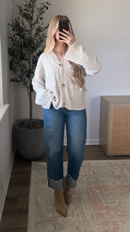 Blakely Cable Knit Cardigan / Cream