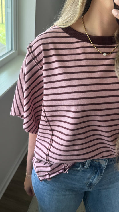 Striped Dolman Tee / Pink + Wine