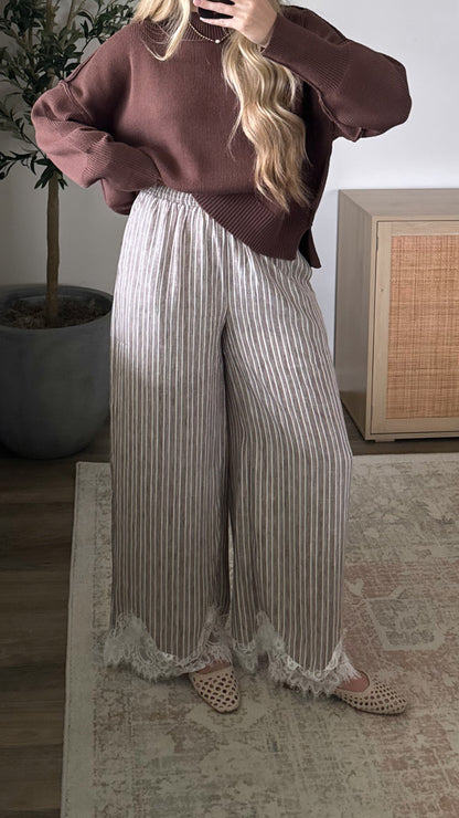 Striped Lace Trim Pants / Mocha