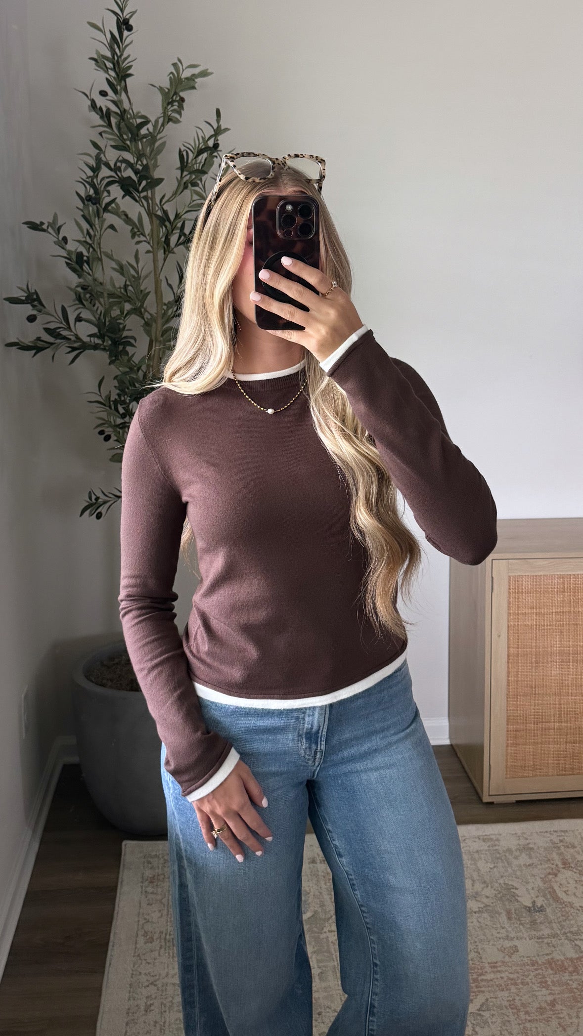 Layered Long Sleeve Knit / Brown