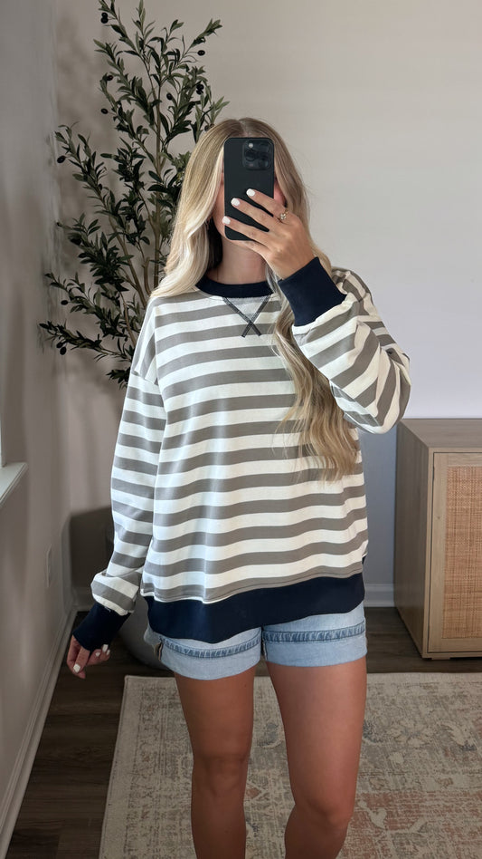 Striped Pullover / Olive + Navy