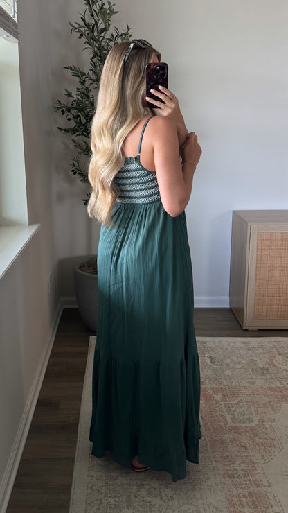 Haven Smocked Maxi Dress / Teal Green