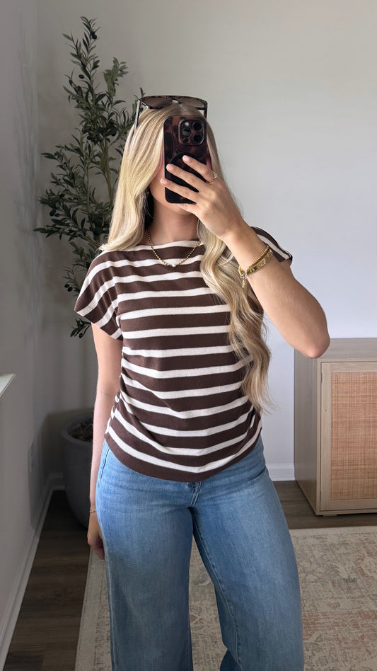 Amelia Striped Top / Dark Brown