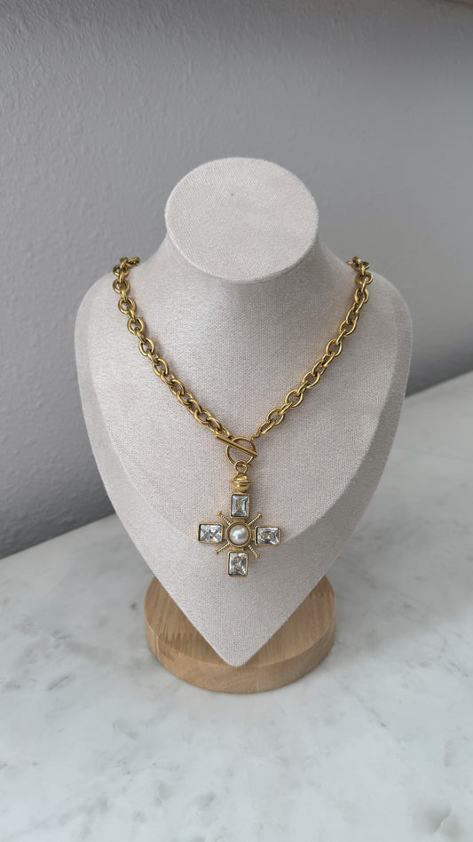 Statement Cross Necklace / 18K Gold