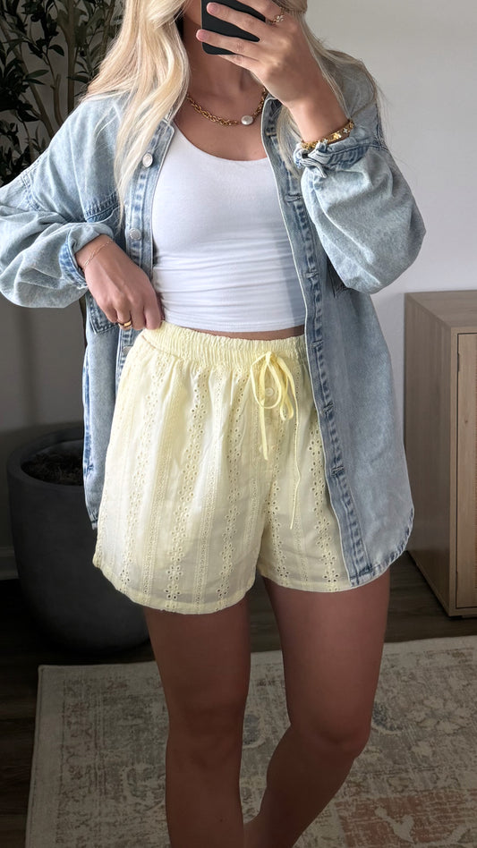 Yellow Eyelet Shorts