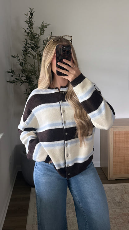 Bella Striped Cardigan / Brown + Blue