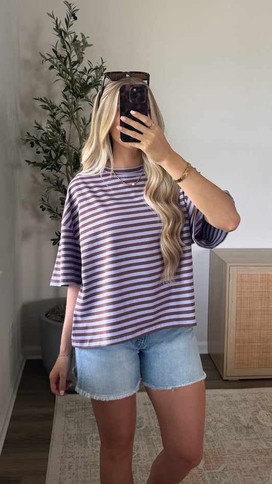 Boyfriend Striped Tee / Violet + Brown