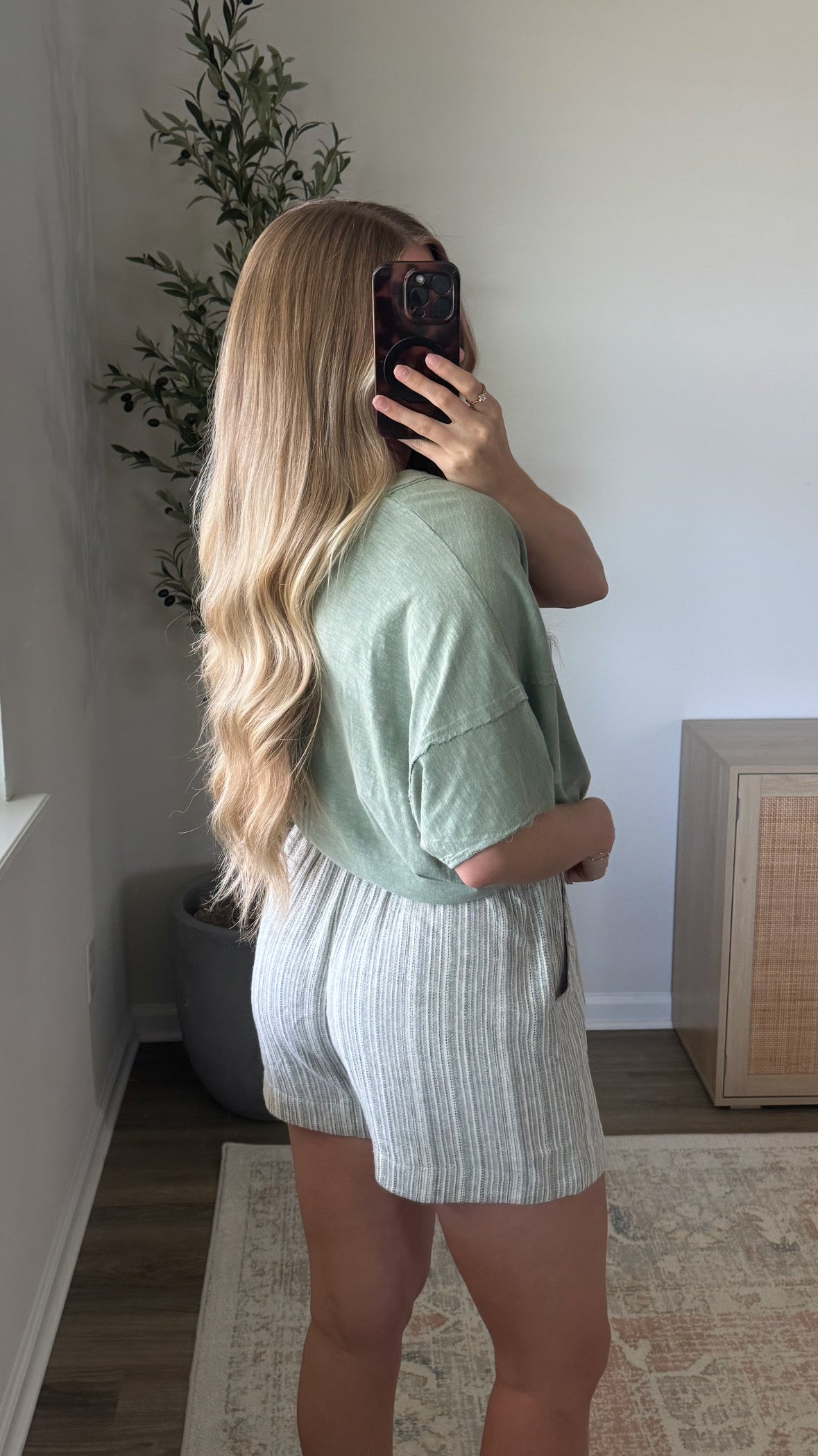 Linen Blend Shorts / Sage Stripe