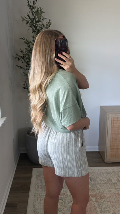 Linen Blend Shorts / Sage Stripe