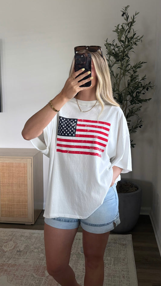 Vintage Flag Graphic Tee / White