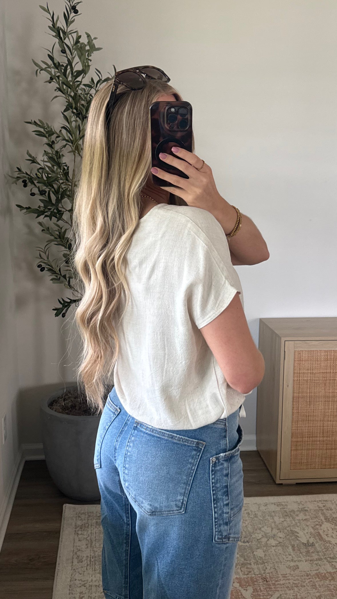 Linen Blend Bubble Hem Top