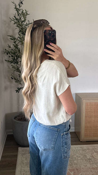 Linen Blend Bubble Hem Top