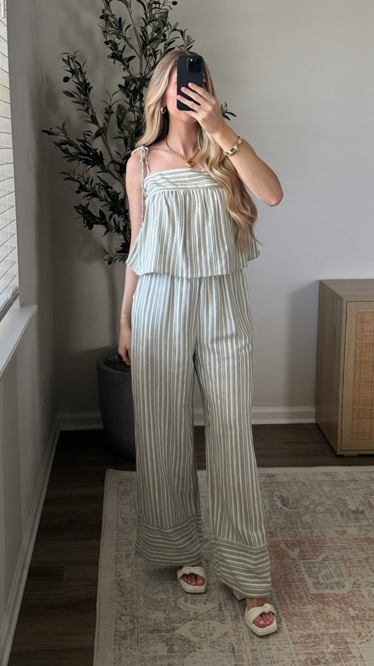 Jenni Striped Jumpsuit / Sage